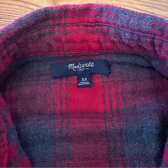 Madewell red gray flannel button down with pockets women XS Cotton - Picture 3 of 12